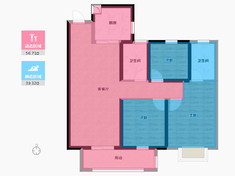 湖北省-武汉市-世茂云锦瑰海园-84.80-户型库-动静分区