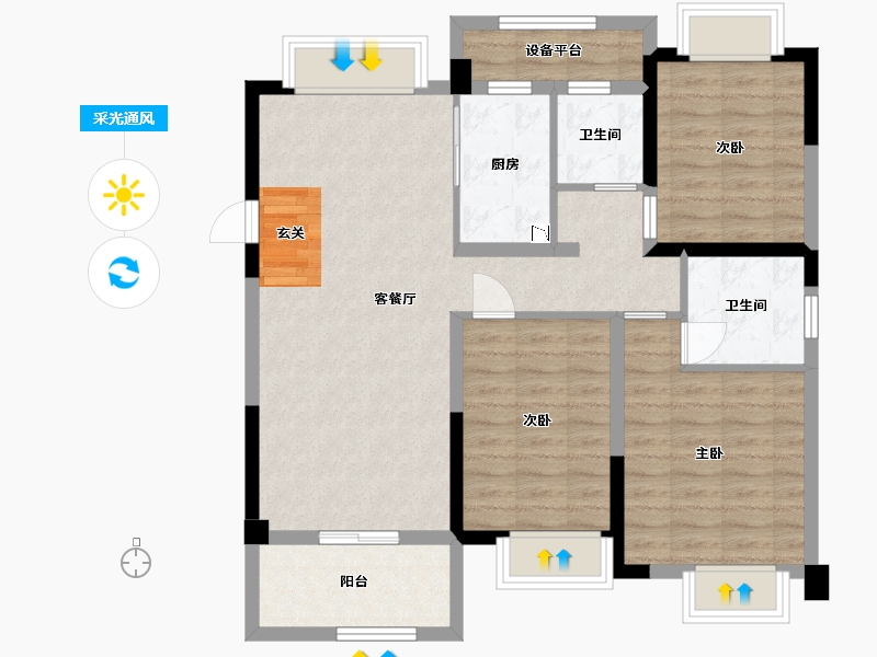 甘肃省-天水市-中梁壹号院-90.78-户型库-采光通风