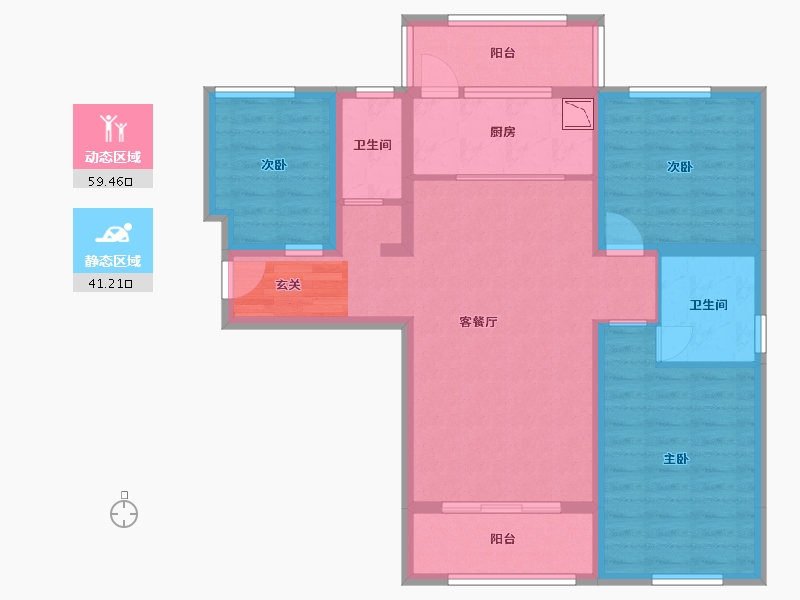 甘肃省-兰州市-冉泽御景龙湾-88.60-户型库-动静分区