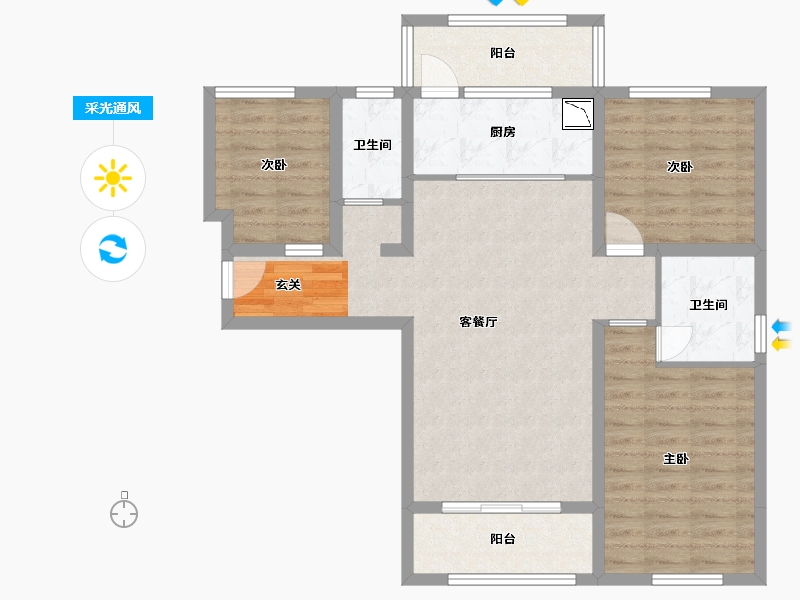 甘肃省-兰州市-冉泽御景龙湾-88.60-户型库-采光通风