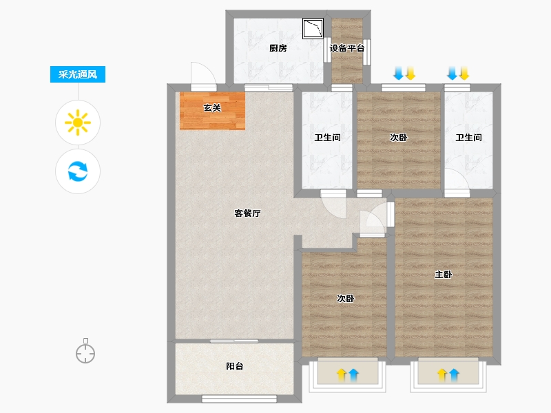 甘肃省-兰州市-保利天宸湾-88.78-户型库-采光通风