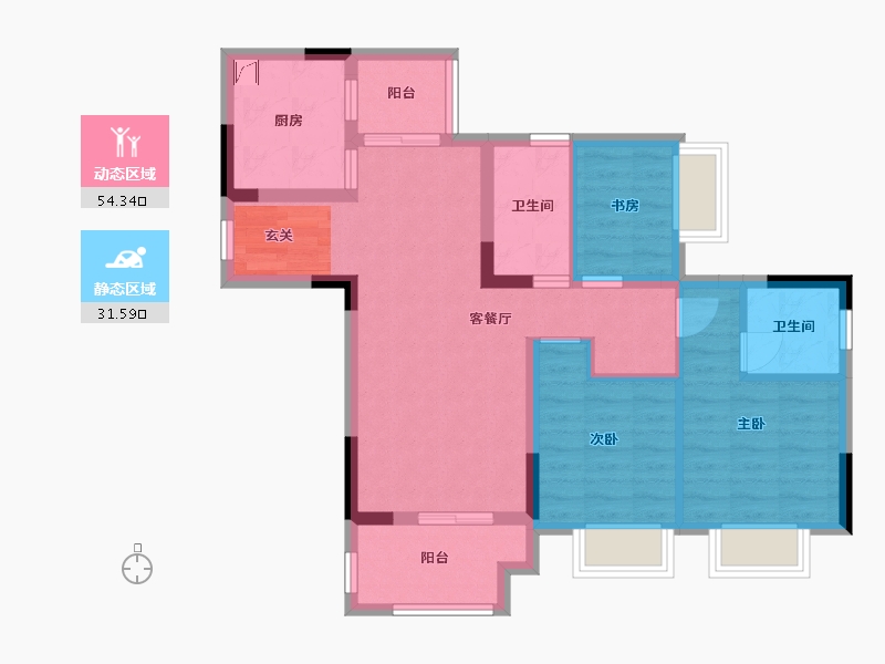 重庆-重庆市-美的中骏云�Z-75.37-户型库-动静分区