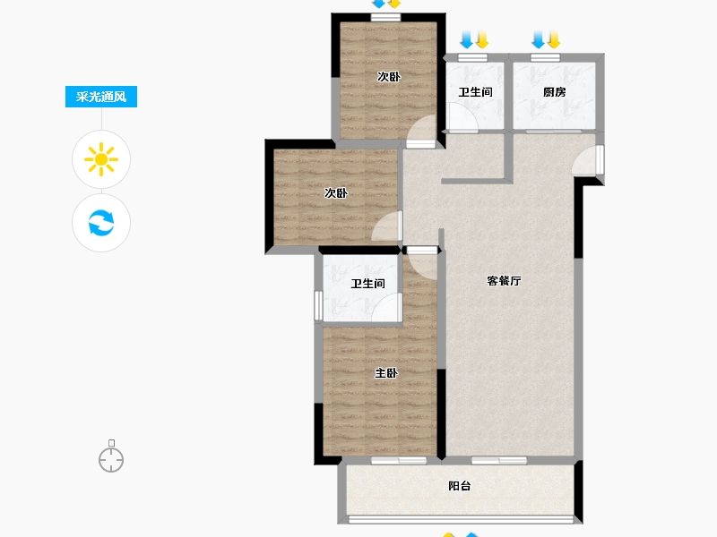 河南省-商丘市-雅居乐国际花园-96.00-户型库-采光通风