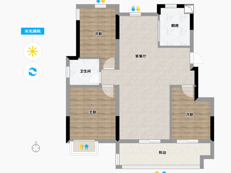 安徽省-合肥市-华盛和睦府-85.59-户型库-采光通风