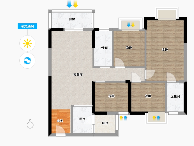 广西壮族自治区-南宁市-空港云锦府-85.45-户型库-采光通风