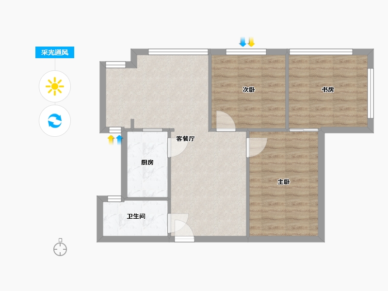 河南省-郑州市-橡树玫瑰城北区-63.55-户型库-采光通风