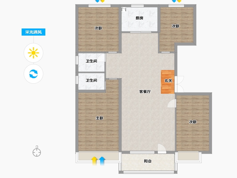 河北省-沧州市-沧州碧桂园天誉珑樾-136.14-户型库-采光通风