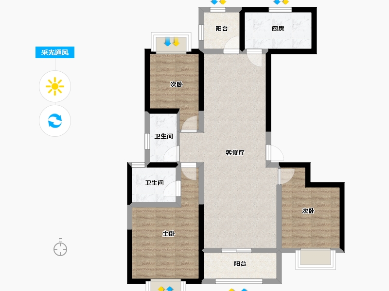 云南省-昆明市-浩创半山云府-89.69-户型库-采光通风