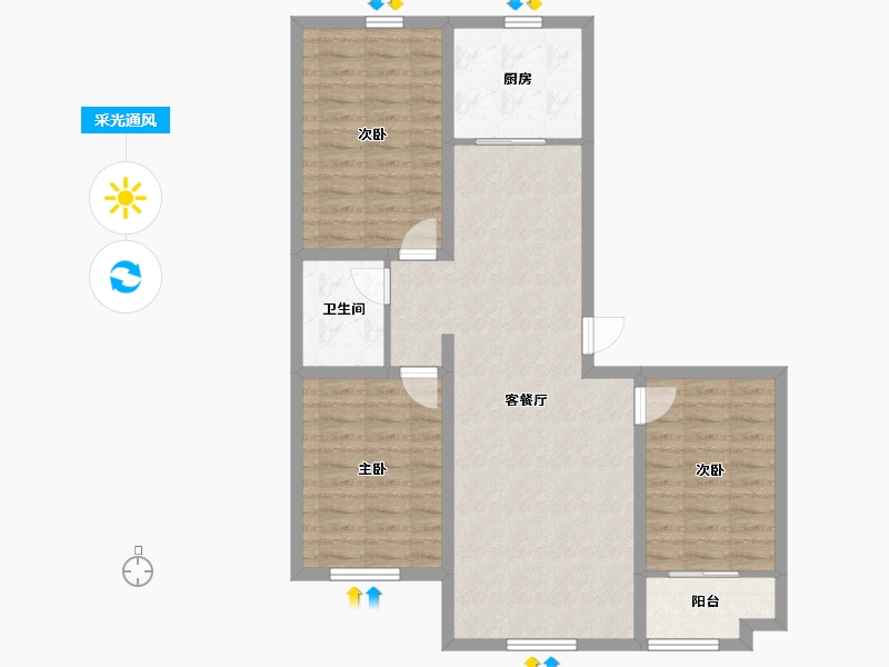 山东省-潍坊市-中阳东明学府-90.37-户型库-采光通风