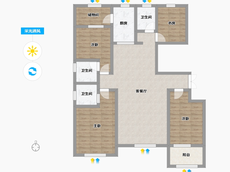 山东省-潍坊市-金庆御花园-109.70-户型库-采光通风