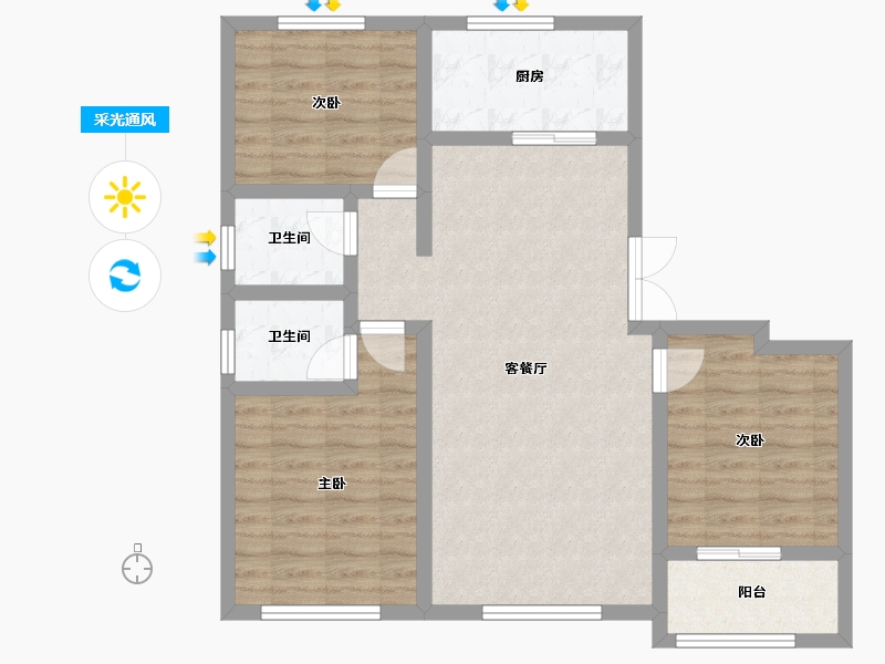 山东省-潍坊市-金庆御花园-85.40-户型库-采光通风