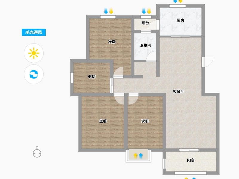 山东省-临沂市-汇铭春城里-102.39-户型库-采光通风