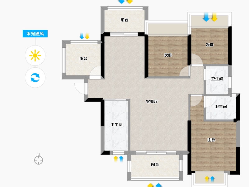 广东省-惠州市-御豪庭-88.37-户型库-采光通风