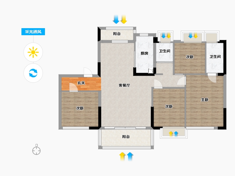 湖南省-株洲市-碧桂园城央一品-109.04-户型库-采光通风