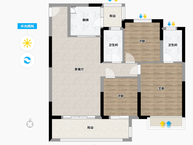 湖北省-荆州市-领地兰台府-91.89-户型库-采光通风