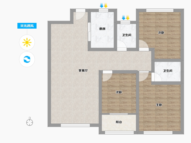 山东省-潍坊市-金庆御花园-88.00-户型库-采光通风