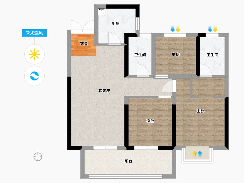 湖南省-株洲市-绿地株洲城际空间站-75.42-户型库-采光通风