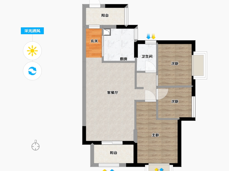 河南省-郑州市-时代领峰（清远）-64.75-户型库-采光通风