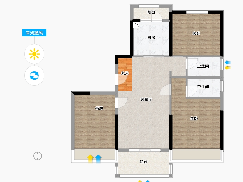 河南省-郑州市-碧桂园生态城-96.00-户型库-采光通风