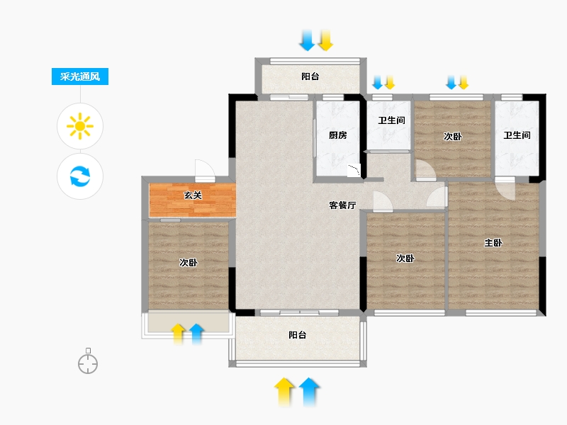 河南省-郑州市-碧桂园生态城-113.60-户型库-采光通风