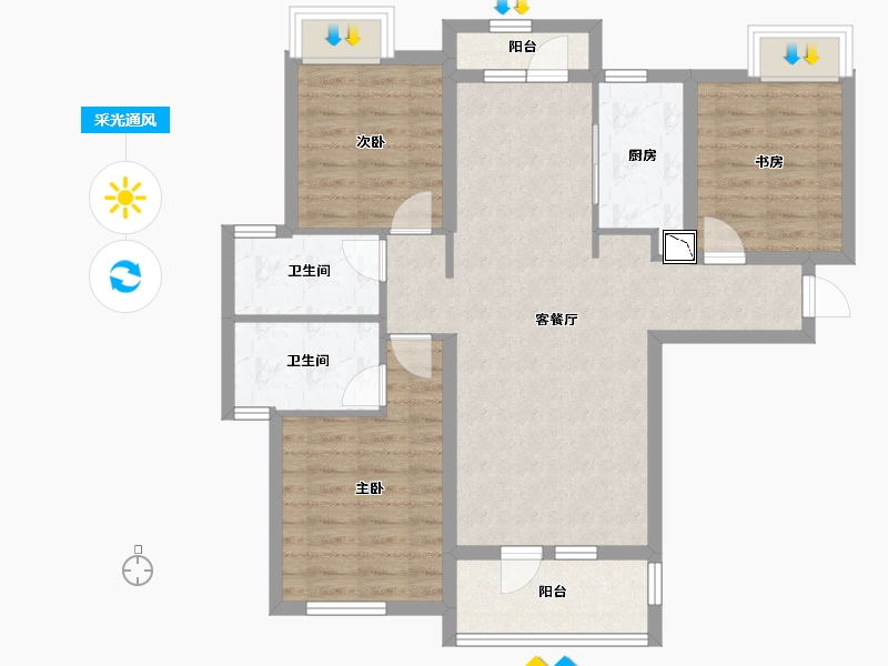 湖北省-武汉市-金地悦江时代-86.60-户型库-采光通风