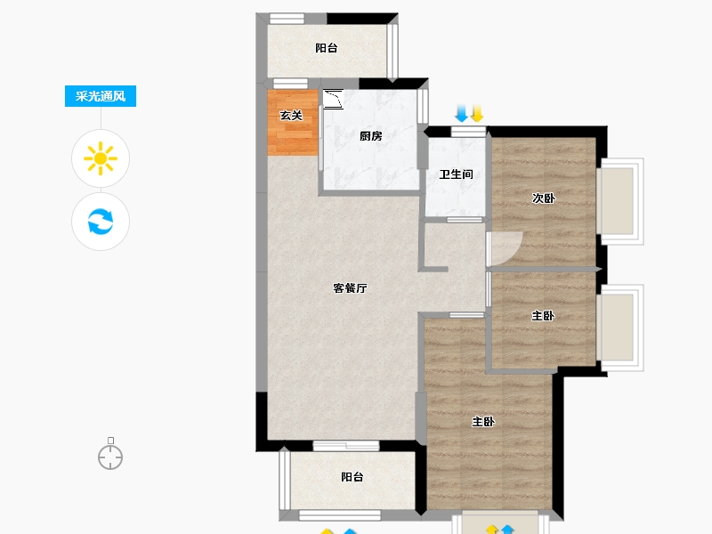 广东省-广州市-时代领峰（清远）-64.86-户型库-采光通风