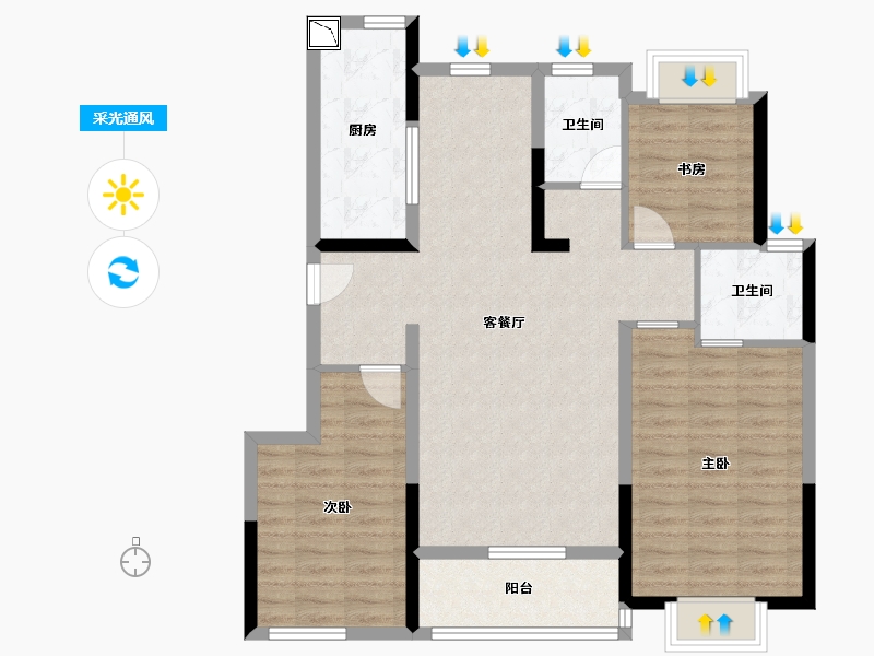 江苏省-无锡市-华君湖湾花园-97.60-户型库-采光通风