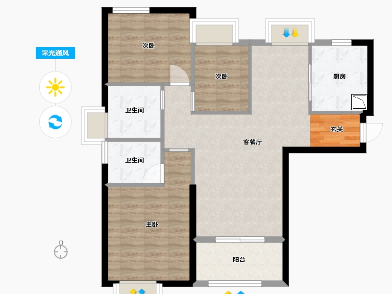 福建省-厦门市-特房樾琴湾-80.80-户型库-采光通风