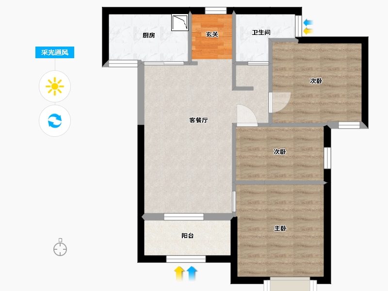 福建省-厦门市-特房樾琴湾-62.40-户型库-采光通风