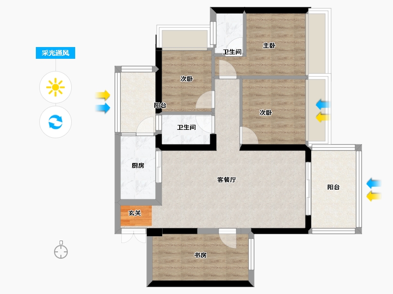 广东省-湛江市-凯旋名居-75.16-户型库-采光通风