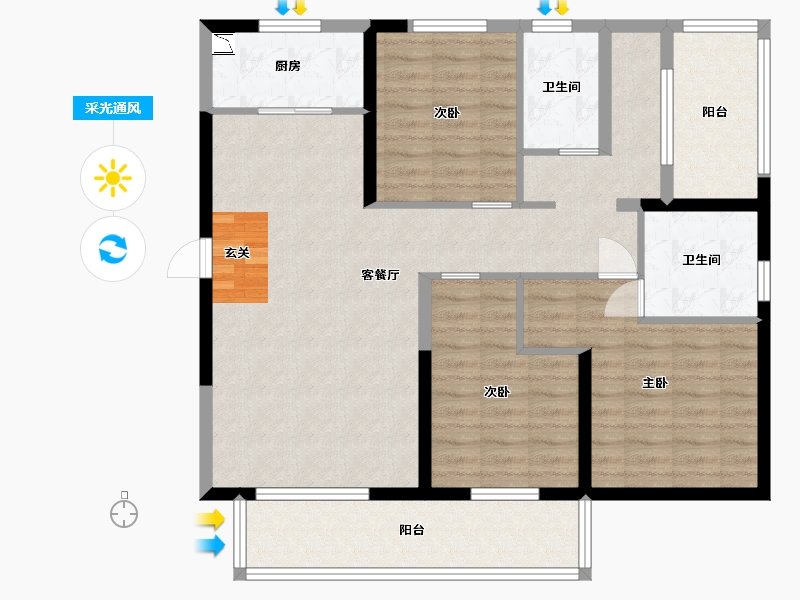 广西壮族自治区-南宁市-荣顾书香门第-103.75-户型库-采光通风