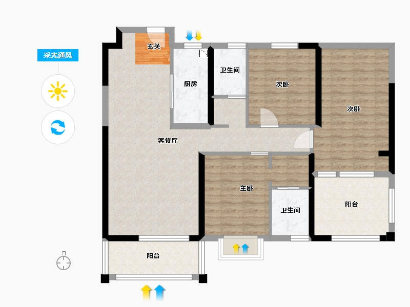 广西壮族自治区-南宁市-荣顾书香门第-101.37-户型库-采光通风