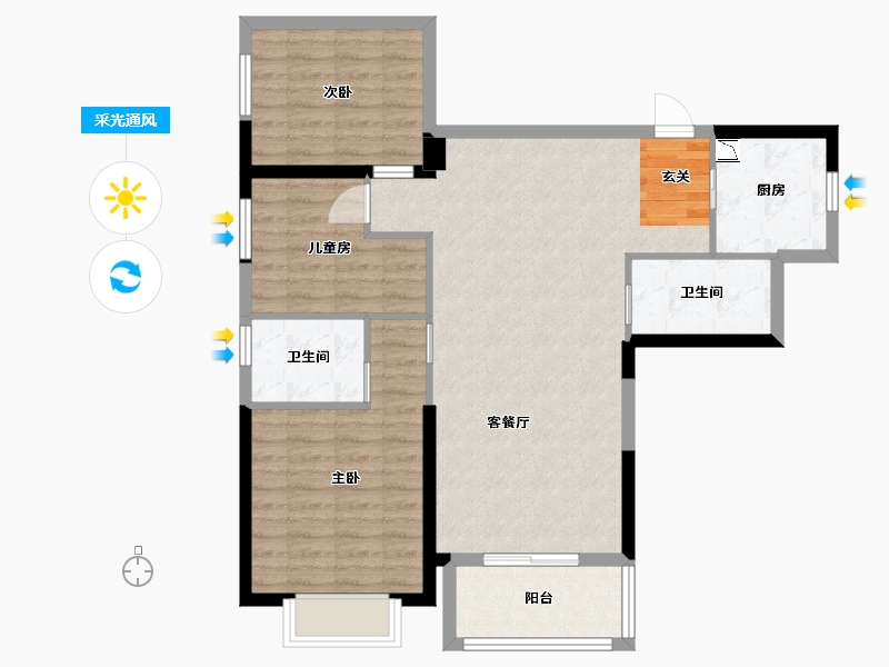 广西壮族自治区-南宁市-宋都江韵朝阳-88.83-户型库-采光通风