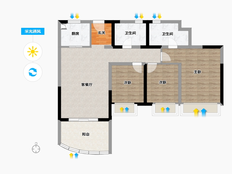 广东省-湛江市-鼎龙湾国际海洋度假区-88.80-户型库-采光通风