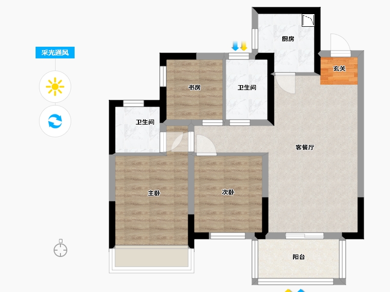 广西壮族自治区-南宁市-悦桂融创云图之城-67.73-户型库-采光通风