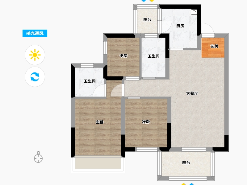 广西壮族自治区-南宁市-悦桂融创云图之城-68.20-户型库-采光通风