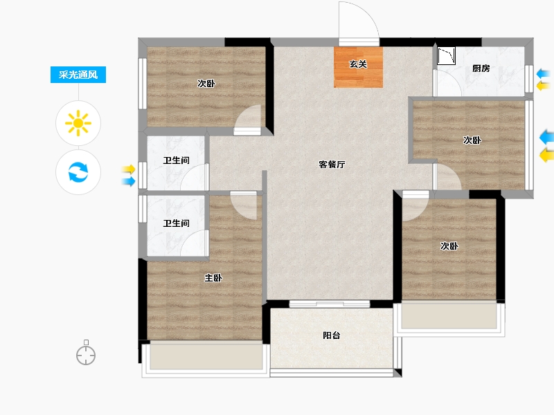 广东省-湛江市-凯旋名居-85.25-户型库-采光通风