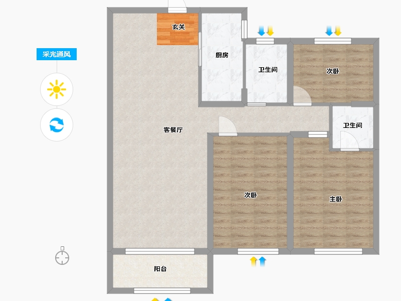 山东省-菏泽市-壹品公馆-102.40-户型库-采光通风