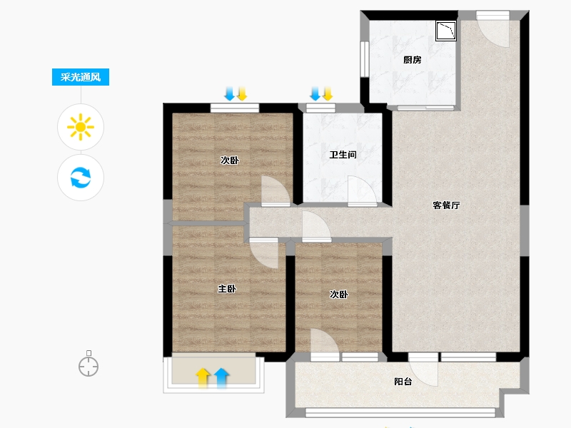 山东省-临沂市-翡丽澜庭-74.31-户型库-采光通风