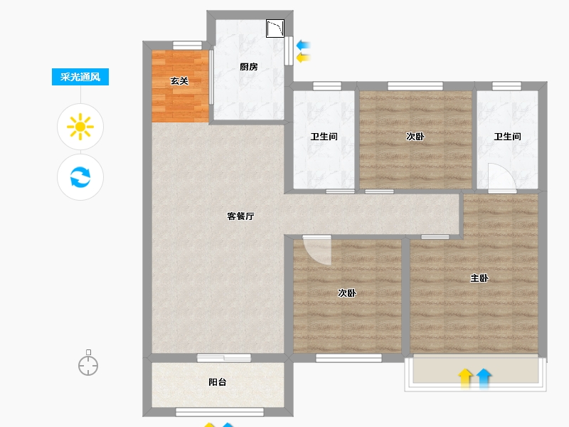 山东省-菏泽市-绿地城-89.60-户型库-采光通风