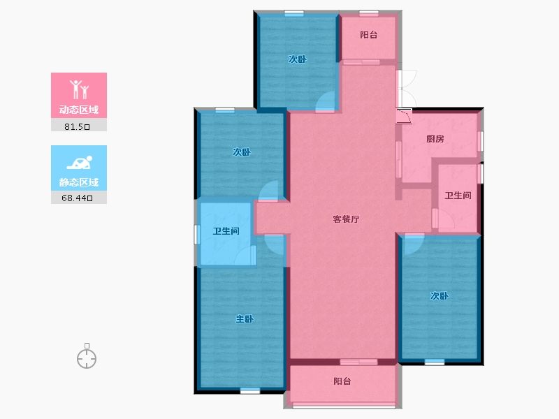 陕西省-宝鸡市-汉强海德公园-134.25-户型库-动静分区