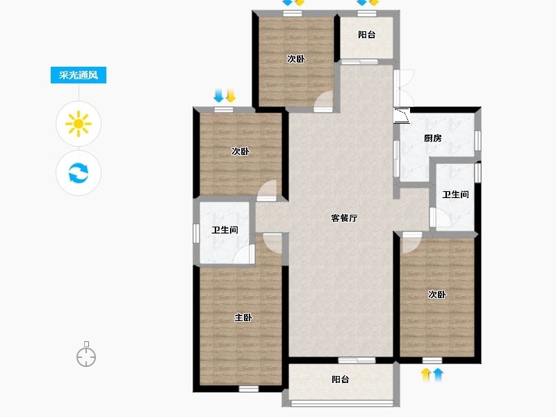 陕西省-宝鸡市-汉强海德公园-134.25-户型库-采光通风