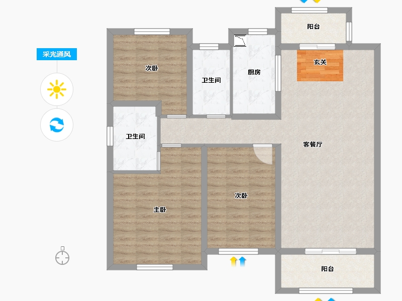 山东省-菏泽市-绿地城-104.80-户型库-采光通风