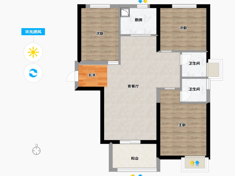 福建省-厦门市-中铁诺德逸都-72.80-户型库-采光通风