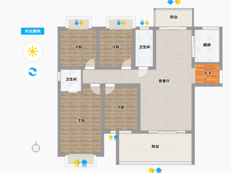 湖南省-邵阳市-乾道桃源府-120.74-户型库-采光通风