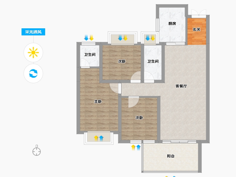 湖南省-邵阳市-乾道桃源府-89.05-户型库-采光通风