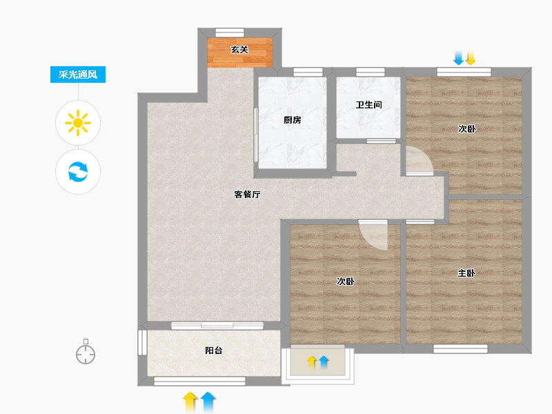 安徽省-阜阳市-孔雀城时代北宸-72.81-户型库-采光通风