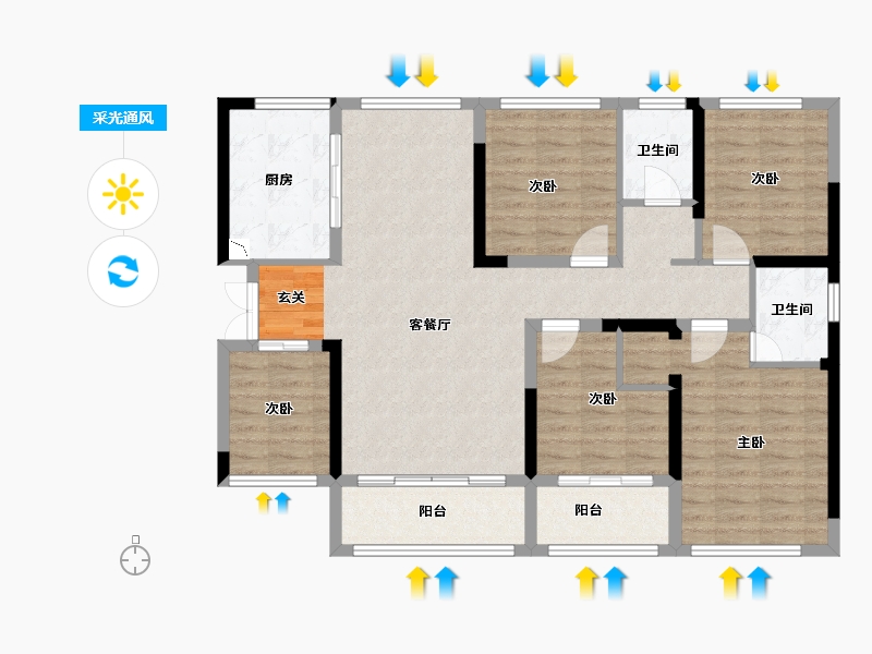 湖南省-湘潭市-步步高・新天地瑞府-107.53-户型库-采光通风