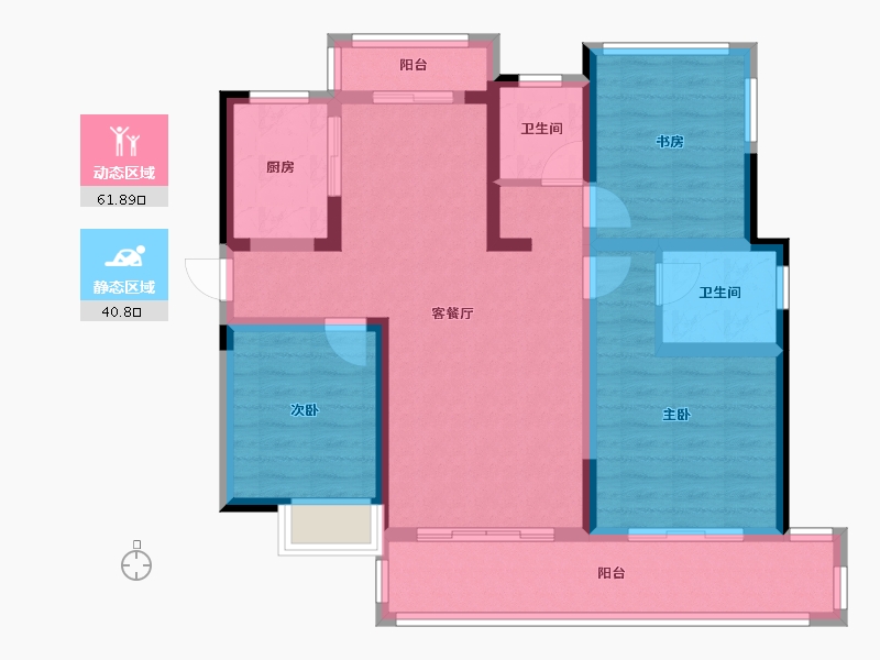 湖北省-宜昌市-中铁龙盘湖世纪山水-90.62-户型库-动静分区