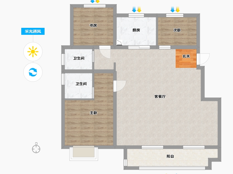 安徽省-阜阳市-孔雀城时代北宸-97.60-户型库-采光通风